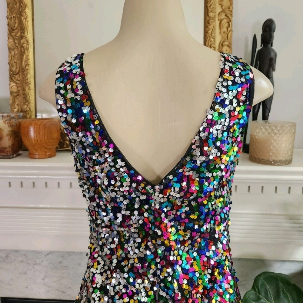 Lulus Silver Sequin Mini Dress Stretch Bodycon Party Indie Sleaze Size Medium - Picture 6 of 6